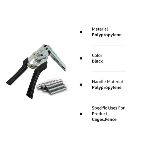 Type M Hog Ring Pliers Kit With 2400 M Clips For Fence Fastening And Upholstery Installations, polypropylene, black handles