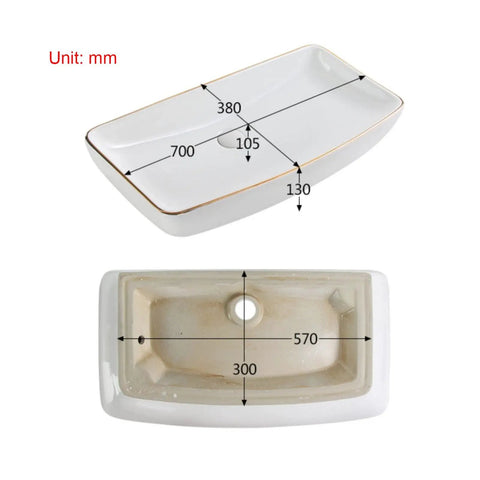 Image showing USZWBY Bathroom Vessel Sink Modern Ceramic Vessel Bowl Sink in Decor Golden Top Mount bathroom sink dimensions.