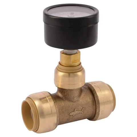 Your Go-To Three Quarter Inch Push To Connect Pressure Gauge Tee Brass Plumbing Fitting For PEX Copper CPVC PE-RT HDPE Water Lines