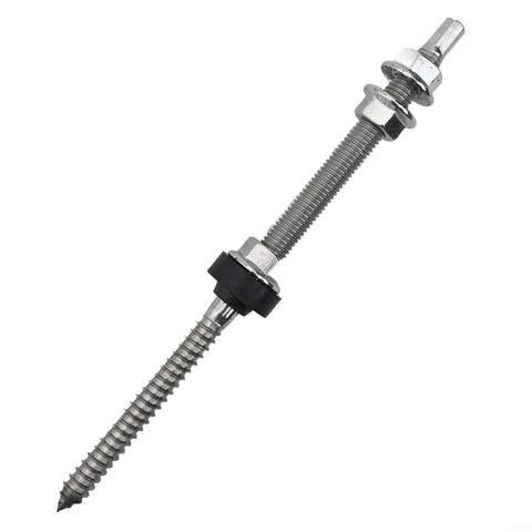 Pro Grade M10 Hanger Bolts A2 Stainless Steel With Epdm Weather Seal And Preassembled Aluminum Rail Mounting Kit For Solar Pv Panels On Metal Wood Roofs Quick And Slick Install - Close-up view of hanger bolt with EPDM seal.