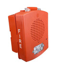 Heavy Duty NEMA 4X Speaker Strobe Fire Alarm Horn Loudspeaker surface mount with clear red lens, moisture resistant design.