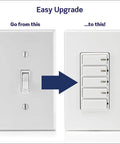 Comparison of traditional switch and Easy Install Countdown Timer Switch For Bathroom Fan And Lights With Four Preset Timers 10 20 30 60 Minutes No Neutral Required Single Pole 15 Amp One Half Horsepower Fan Or Motor White