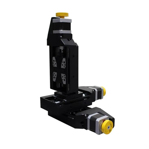 Rock Solid Precision Motorized Linear Translation Stage Featuring Electric Displacement Slide And Heavy Duty Stepper Actuator with black finish.