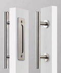 10 Inch Stainless Steel Sliding Barn Door Handles And Flush Pulls Set Double Sided Anti Rust Anti Corrosion Easy Install With Flat Bottom Plate Design No Slot Mount Brushed Finish For Modern Homes And Industrial Interiors
