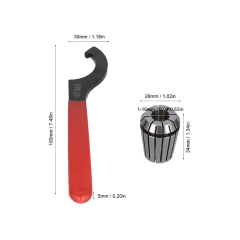 Spring Collet Chuck Kit With Morse Taper Connecting Shaft For Accurate Drilling, featuring ER25 wrench and collet