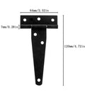 Lightweight Painted Black T Shaped Design Hinge For Fence And Wood Gate, Built For DIYers, Tough And Durable Gate Hardware, dimensions shown