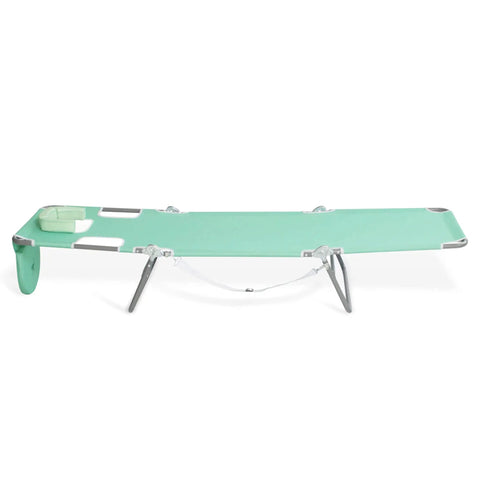 Teal Open Face Chaise Lounge With Face Cavity Design, Arm Slots, And Plush Pillow, Ultra Lightweight Foldable Tanning Lounger