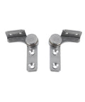 Front view of two stainless steel flip hinge dampers with screws