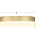 Close To Ceiling LED Flush Mount Light 18W 3000K Warm White With Thick Glass Shade In Brass Finish For Bedroom Living Room Kitchen 12 Inch Fixture Sleek Dope Modern Style, side view with dimensions