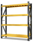 Rock Solid 4 Tier Storage Rack Heavy Duty Black Steel Welded Shelves Handles 400 Pounds Per Level Height Adjustable Boltless Construction yellow shelves