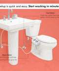 Fresh Water Bidet Toilet Seat Attachment With Dual Nozzles No More Wiping Easy Install Non Electric Adjustable Pressure Universal Fit Cool Or Warm Temperature Control Female Wash image with setup on toilet and sink connections.