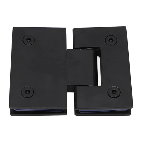 Heavy Duty Stainless Steel Shower Door Hinge 180 Degree Dual Swing Spring Loaded Hardware For Frameless Bathroom Glass Doors in black finish, top view.