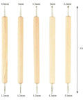 Five stylus tools with wooden handles, ranging from 0.8mm to 2.5mm tips, part of the Color Carbon Transfer Paper Set With 50 Sheets In Red Yellow Blue Green White 9x11 Inch Graphite Paper And 5 Stylus Tools For Easy Tracing On Wood Paper Canvas And More Perfect For Your DIY Craft Projects.