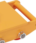 Heavy Duty Machine Skates Roll Like A Dream Carbon Steel Frame With 360 Degree Swivel Polyurethane Wheels close-up view of durable orange base with handle.