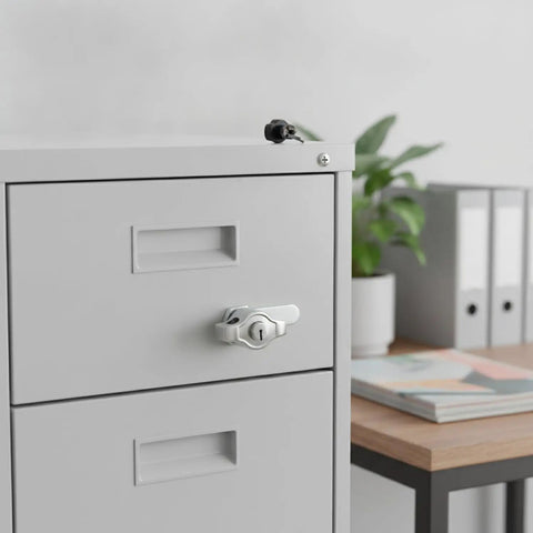 Sturdy Cam Lock For Cabinets, File Drawers And Cupboards, Zinc Alloy Replacement With Silver Finish, installed on metal cabinet