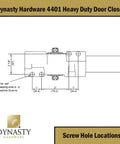 Technical diagram of Heavy Duty Commercial Door Closer With Self Closing Action, Grade 1 Hydraulic Closer, Series 4401, screw locations.