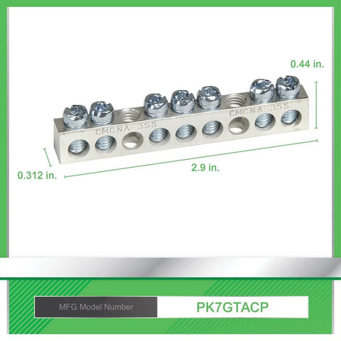 7 Terminal Ground Bar Kit for Load Centers and Panel Boards, 0.312x2.9 inches, fits CSED devices and NQOD NF Panels, easy install