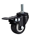 Close-up of a single black wheel caster with brake and stem mount, part of 4 Pack Heavy Duty Wheel Casters for Office Chairs and Furniture.