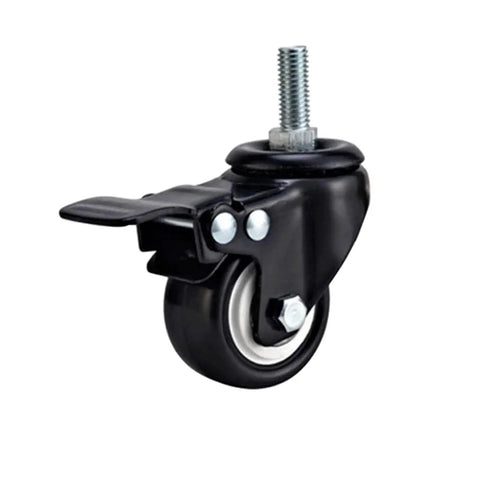 Close-up of a single black wheel caster with brake and stem mount, part of 4 Pack Heavy Duty Wheel Casters for Office Chairs and Furniture.