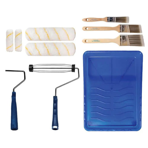 Paint Roller Kit With Brush And Roller 10 Piece Set For Walls Washable Reusable Easy To Clean Superior Absorbency Includes Tray