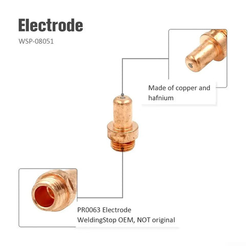 Versa Cut 60A Plasma Cutter Consumables Kit with PR0063 electrode, copper and hafnium material, detail view