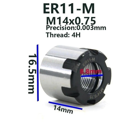 Heavy Duty ER11 Clamping Nut For Cnc Lathe Tooling Rock Solid Alloy Steel Collet Screw M14x0.75 with precise threading.