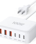 GaN 100W USB C Charging Station Hub With 6 Ports Fast Charge Wall Block 3 USB C PD Ports And 3 USB A Ports 5ft Cord Desktop Power Strip