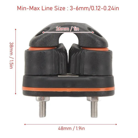 Beefy Quick Release Rope Cleat For Boats With Marine Grade Cam Cleat And Ball Bearing Action, showing size dimensions