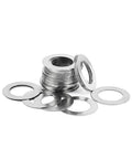 Five Hundred Count 304 Stainless Steel Ultra Thin Shim Washers Half Millimeter Precision Gasket Hardware stacked and arranged.