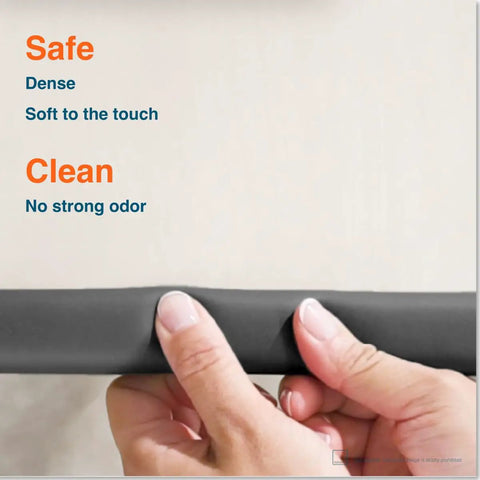 Hands holding Heavy Duty Edge Protector For Baby Proofing 9Ft Edge Guards, Soft Rubber Foam Bumper, Onyx Black