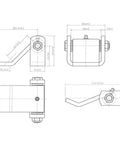 Technical drawing of Eight Pack Heavy Duty Steel Dump Trailer Hinges With Weld On Short Leaf Strap Setup and Greaseable Pivot Pin.