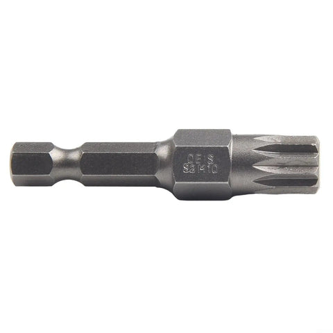 Premium Seven Piece 12 Point Screwdriver Bit Set Features M5, M6, M7, M8 And M10 Torx Sizes For Robust Automotive Repair With 50mm Length Hex Shank Alloy Steel Bits Perfect For Electric Drills And Manual Drivers Without Stripping., M10 alloy steel Torx bit with 50mm hex shank for automotive repair