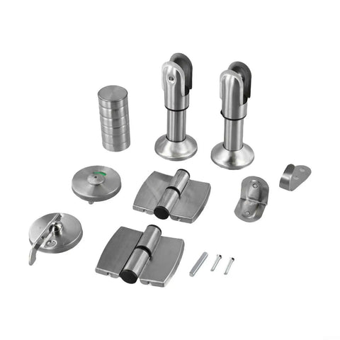 Heavy Duty Restroom Privacy Locks Hinges Kit For Public Partitions with durable stainless steel components displayed