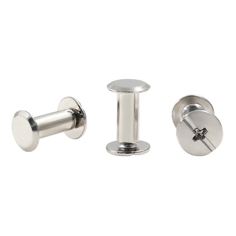 Rock Solid Chicago Binding Screws, M4 X 12Mm Phillips Pan Head Rivet Nuts, Nickel Plated Carbon Steel, Rust Resistant Fasteners, 30 Pack Set Built Tough For Hardware, three views of screws.