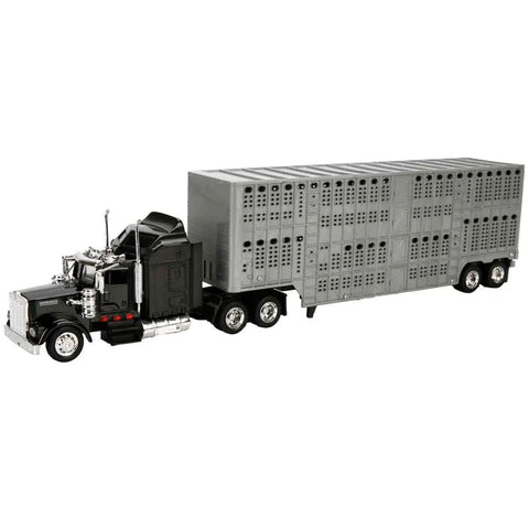 Kenworth W900 1 43 Diecast Pot Belly Livestock Trailer Long Hauler Rig With Chrome Detailing Realistic Farm Hauler Model
