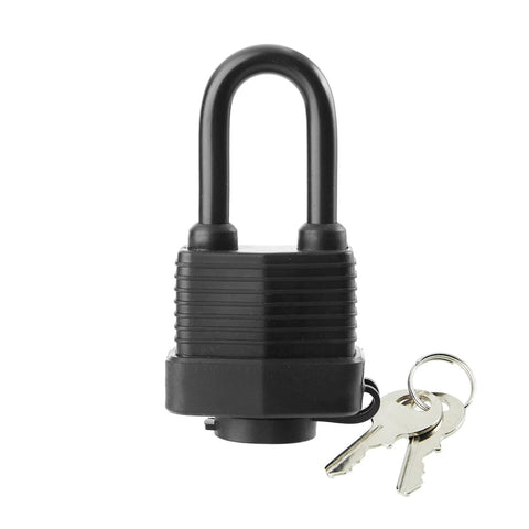 Outdoor Waterproof Padlocks Keyed Alike Pack Of 6, heavy duty laminated steel lock with keys, weatherproof plastic cover, front view