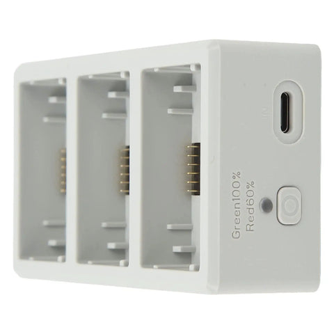 Side view of Fast 3 Port Drone Battery Charger Station With PD Power Delivery Intelligent Safe Charging Hub For Mini 3 Pro And Other Mini Drones Efficient 3 Bay Charger That Prevents Overcharge And Extends Battery Life With Pro Grade Smart Safety