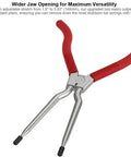 Upgraded Beefed Up Washer Spring Expansion Tool with adjustable jaw stretch 1.8 to 5.83 inches, ergonomic design, red handles