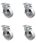 Drop Dead Sturdy Swivel Caster Kit Set Of Four Featuring Five Inch Silver Cast Iron Wheels And Reliable Top Lock Brakes