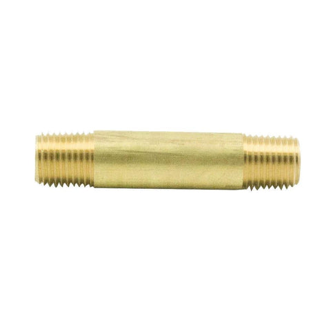 Brass pipe nipple, 1/2 in NPT male x 1/2 in NPT male, 3 in length, pack of 2