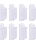 8 Pack Replacement Water Filters For Siemens Eq Series And Bosch Vero Coffee Machines With Premium Activated Carbon For Straight Up Fresh Brews Total Zero Drama, white cartridges arranged.