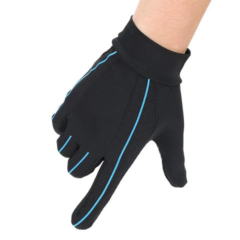 Black Summer Cooling Driving And Cycling Gloves For Women And Men Full Finger Touchscreen Non Slip with blue stripe detail