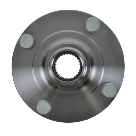 Front view of front wheel bearing and hub kit for 2002 to 2006 Nissan Sentra direct fit replacement includes one front wheel bearing and one front wheel hub plus DIY video guide for easy no fuss plug and play installation.