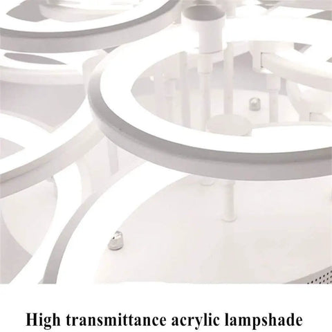 Close-up of high-transmittance acrylic rings in the Dimmable Modern Ring Ceiling Light With Six Acrylic Rings Flush Mount LED Chandelier for bedrooms.