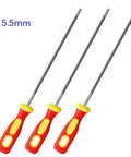 Three Round Chainsaw File Kit For Sharpening Chains, Includes 4mm 4.8mm And 5.5mm High Carbon Steel Files, with red handles