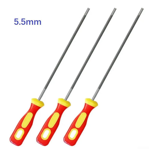 Three Round Chainsaw File Kit For Sharpening Chains, Includes 4mm 4.8mm And 5.5mm High Carbon Steel Files, with red handles