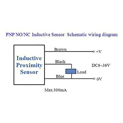 Wiring diagram for Five Pack Inductive Proximity Sensor Switch LJ18A3-8-Z/BY Normally Open PNP DC 6 To 36V M18 8mm 3 Wire Sensor