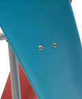 Close-up of 400W 12V Wind Turbine Kit With 3 Blades Vertical Helix Design, blue and red blade with metal support bracket visible