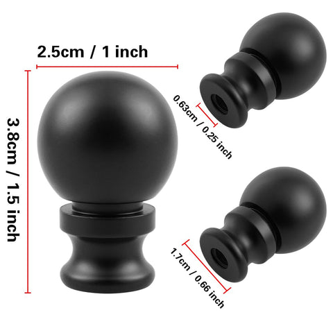 Two Pack Black Lamp Finials With Metal Knob Tops For Lampshades Screw Cap Nut Style Durable Die Cast Aluminum Minimalist Globe Design Decorative Replacement For DIY Table Or Floor Lamps