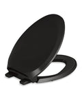 French Curve Elongated Closed Front Toilet Seat With Soft Close And Quick Release Black No Fuss Easy Above Bowl Installation ReadyLatch Hinge And Grip Tight Hardware For Quick Secure Cleanings.